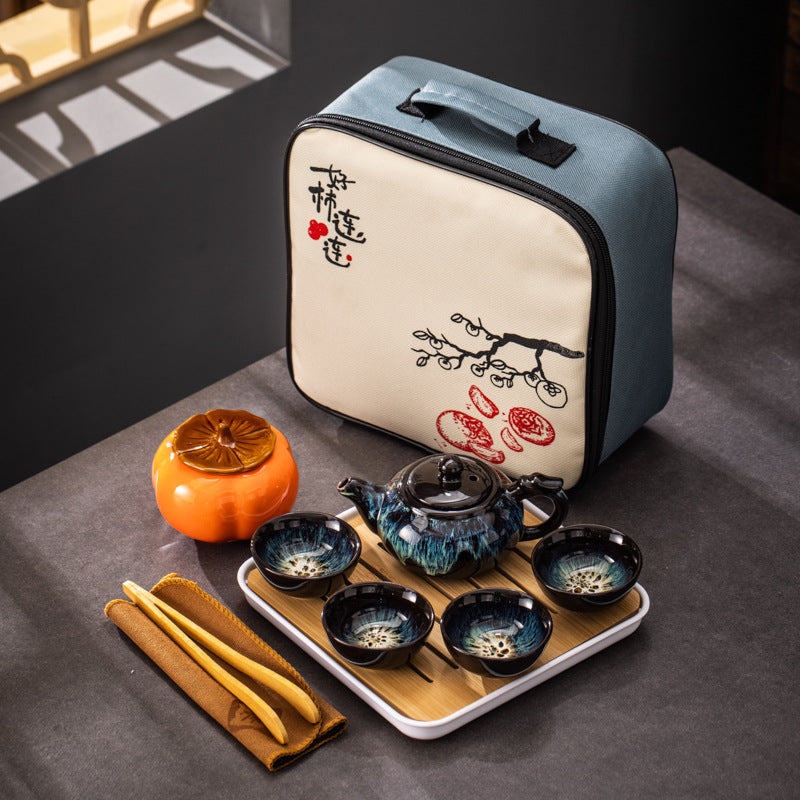Oriental Serenity Handcrafted Porcelain Travel Tea Set