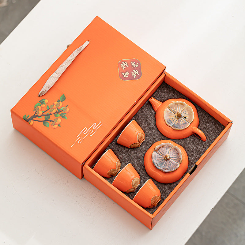 Persimmon Tea Set – Ceramic Gift for Prosperity and Joy