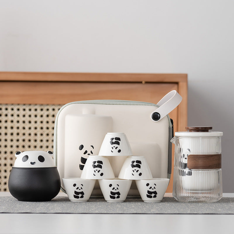 PandaVoyage Handcrafted Ceramic Travel Tea Set