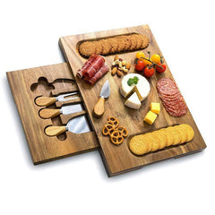 Artisan Bamboo Cheese Board Set with Drawer Tray & Knives - Dear Eastern Lynn