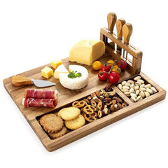 Artisan Bamboo Cheese Board Set with Drawer Tray & Knives - Dear Eastern Lynn