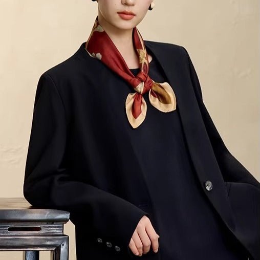 100% Mulberry Silk with Botanical Motif Double - Sided Silk Square Scarf - Dear Eastern Lynn