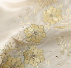 100% Mulberry Silk with Floral Hand - Embroidered Chinese Silk Scarf - Dear Eastern Lynn