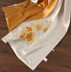 100% Mulberry Silk with Floral Hand - Embroidered Chinese Silk Scarf - Dear Eastern Lynn