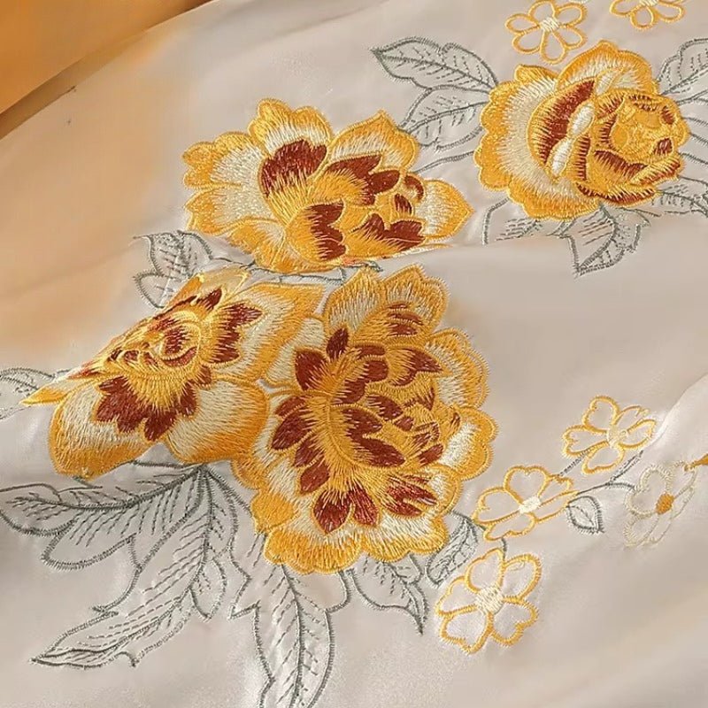 100% Mulberry Silk with Floral Hand - Embroidered Chinese Silk Scarf - Dear Eastern Lynn