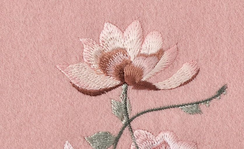100% Pure Wool with Chinese Floral Motif Hand - Embroidered Pink Wool Scarf - Dear Eastern Lynn