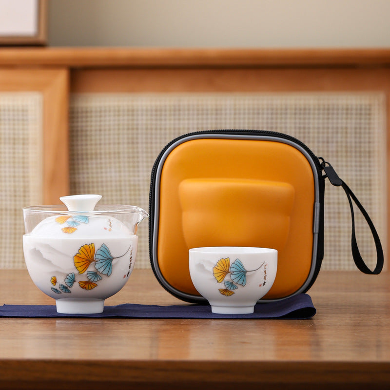 SilkRoad Ceramics Mutton Fat Jade Travel Tea Set