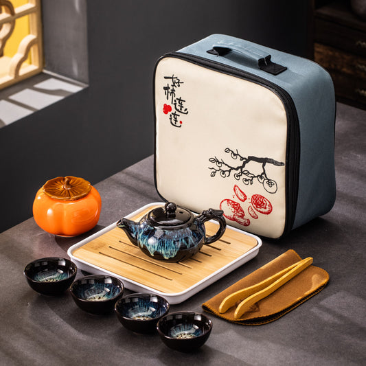 Oriental Serenity Handcrafted Porcelain Travel Tea Set