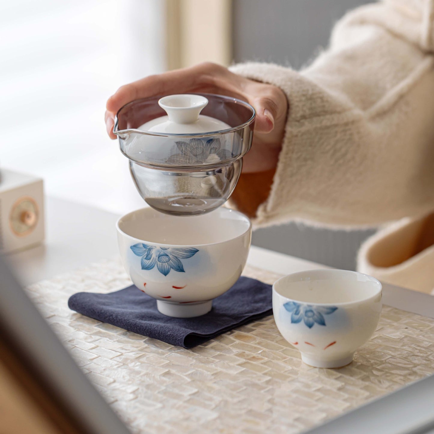 SilkRoad Ceramics Mutton Fat Jade Travel Tea Set