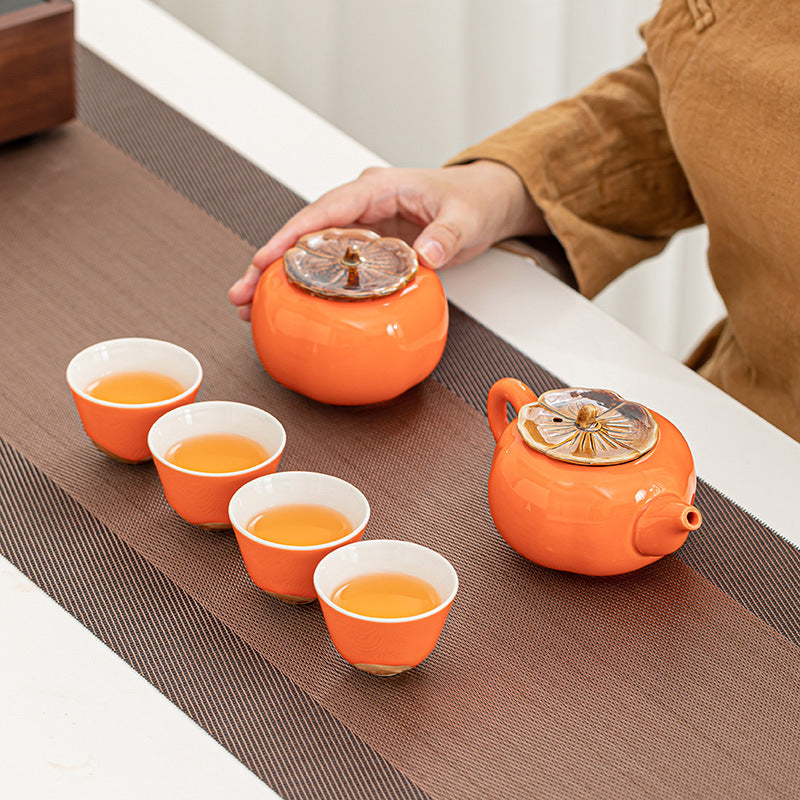 Persimmon Tea Set – Ceramic Gift for Prosperity and Joy