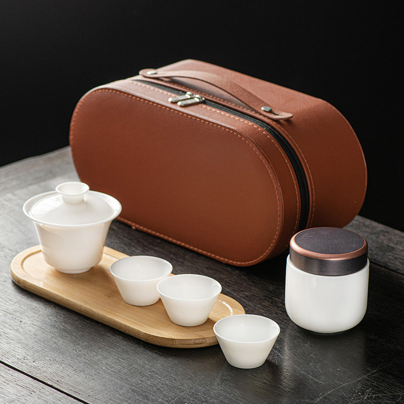 SilkRoad Elegance Porcelain Travel Tea Set (with Customizable Gift Case)
