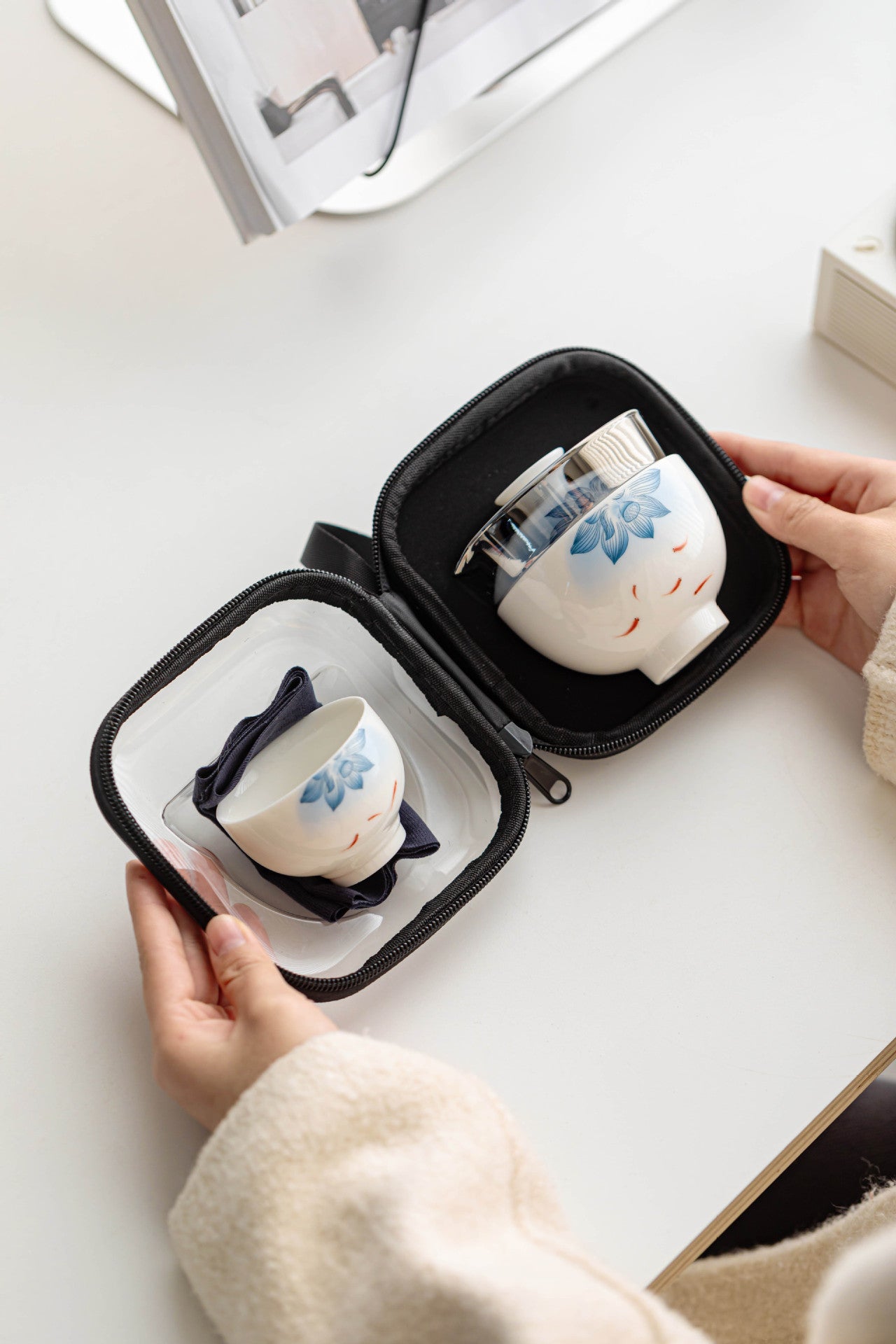 SilkRoad Ceramics Mutton Fat Jade Travel Tea Set