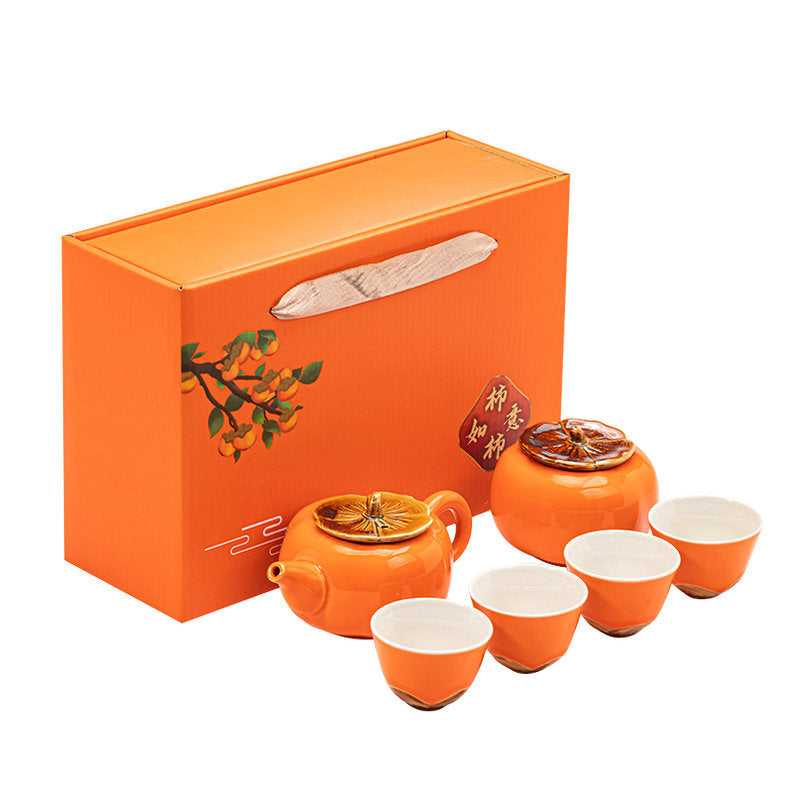 Persimmon Tea Set – Ceramic Gift for Prosperity and Joy