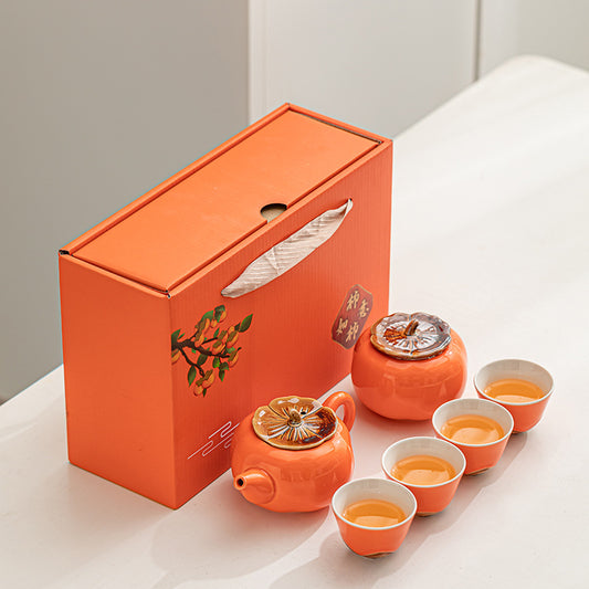 Persimmon Tea Set – Ceramic Gift for Prosperity and Joy