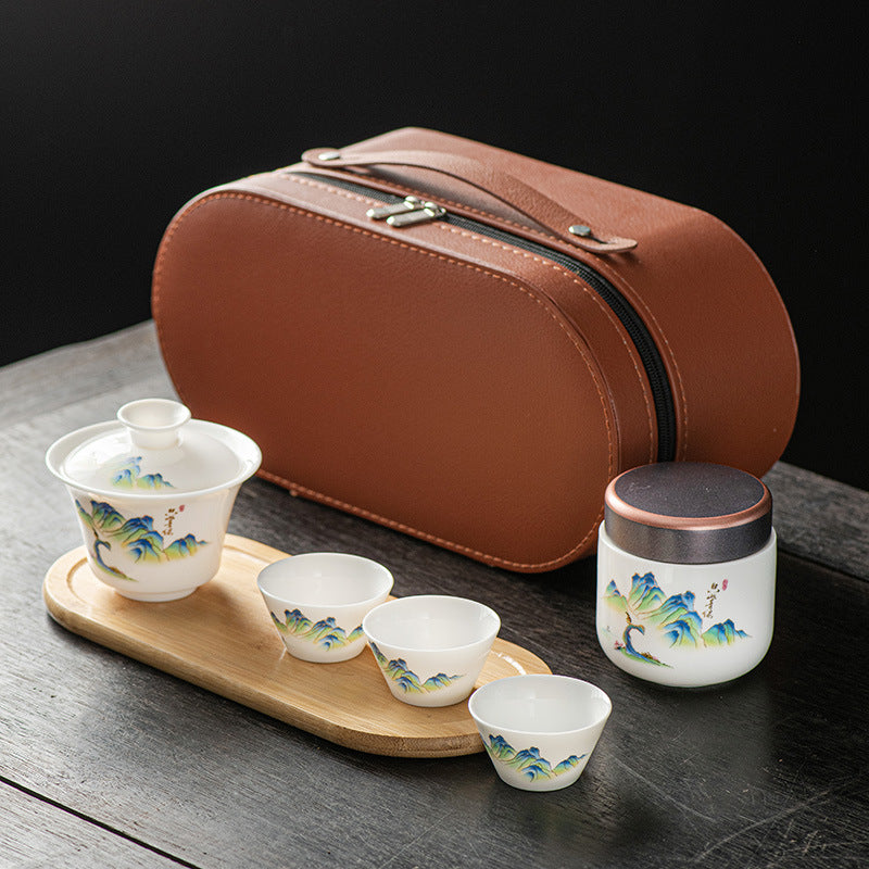 SilkRoad Elegance Porcelain Travel Tea Set (with Customizable Gift Case)