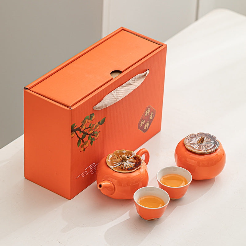 Persimmon Tea Set – Ceramic Gift for Prosperity and Joy