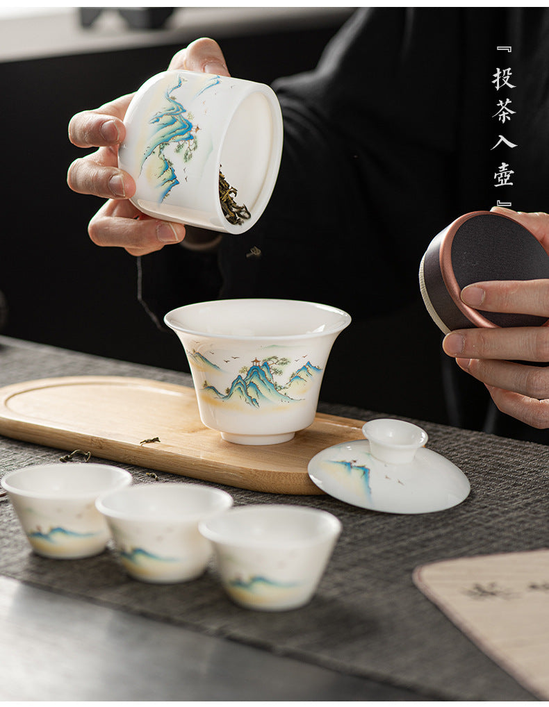SilkRoad Elegance Porcelain Travel Tea Set (with Customizable Gift Case)