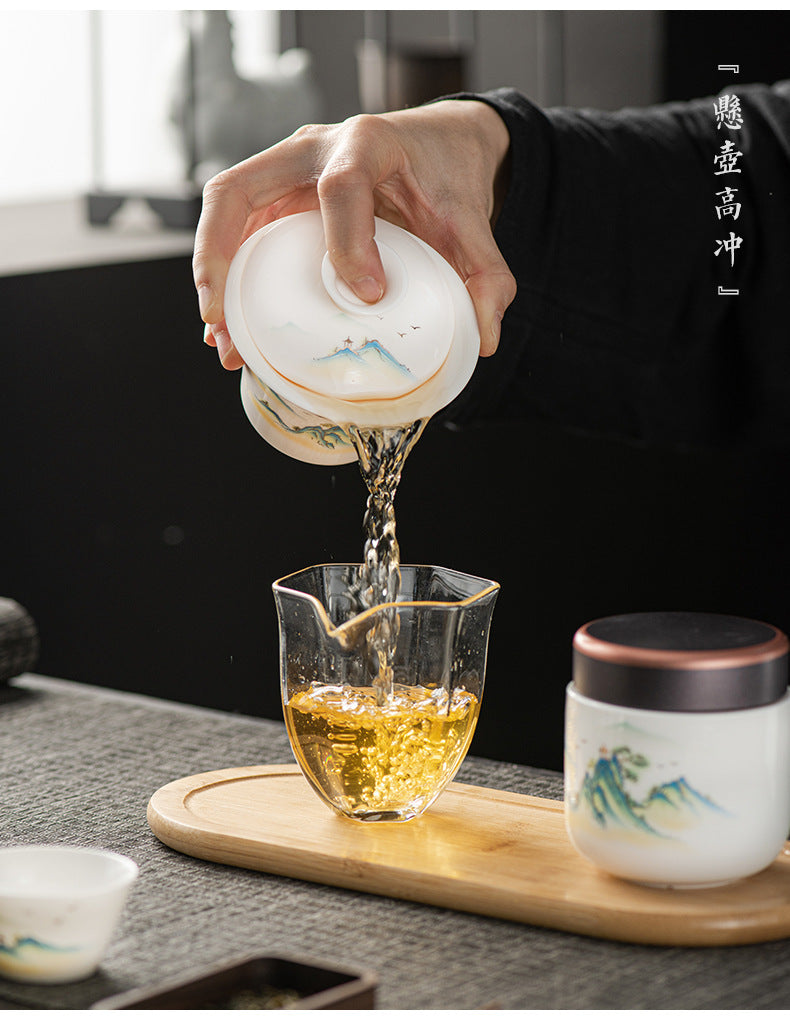SilkRoad Elegance Porcelain Travel Tea Set (with Customizable Gift Case)