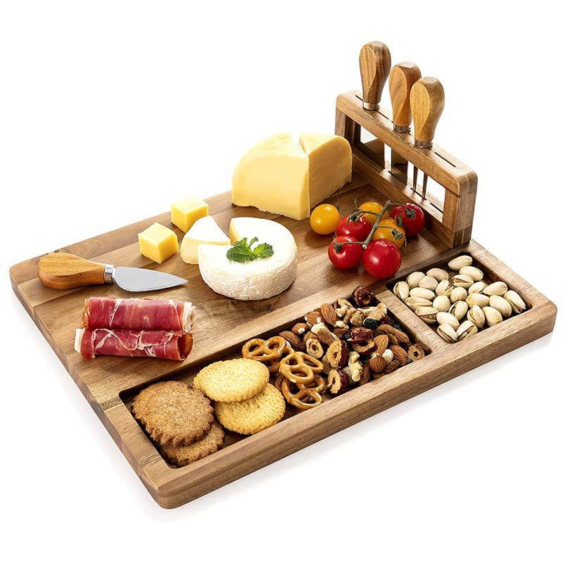 Artisan Bamboo Cheese Board Set with Drawer Tray & Knives - Dear Eastern Lynn