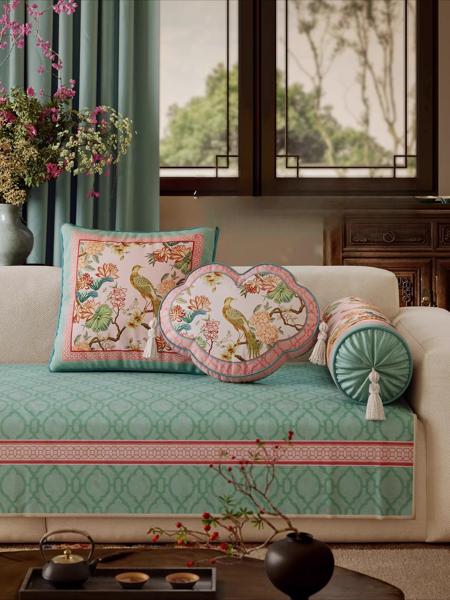 "Brocade of Spring" – Minimalist Velvet Pillow - Dear Eastern Lynn