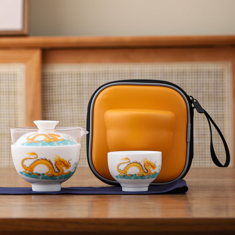 SilkRoad Ceramics Mutton Fat Jade Travel Tea Set