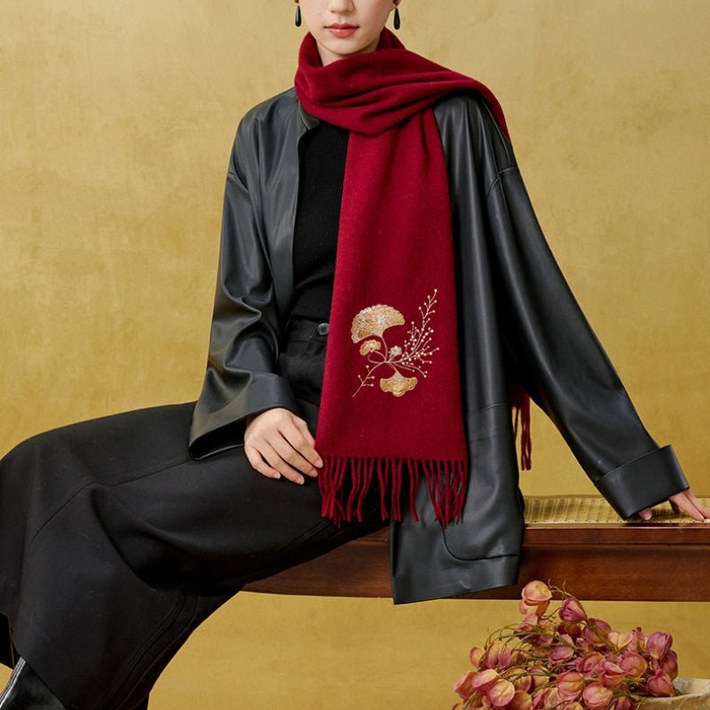 Luxury Wool Scarf with Chinese Floral Embroidery - Dear Eastern Lynn